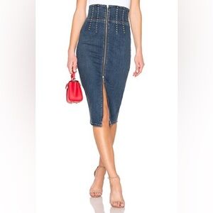 Current/Elliott High Waist Denim Pencil Skirt 25 Front Zip Slit Studded Blue